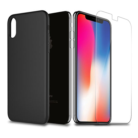 Apple iPhone X用極薄ソフトケース シリコンケース 耐衝撃 全面保護 アンド液晶保護フィルム アップル ブラック