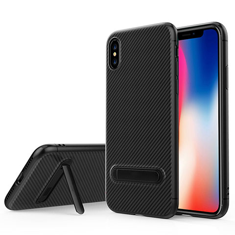 Apple iPhone Xs用シリコンケース ソフトタッチラバー ツイル ともにホルダー アップル ブラック