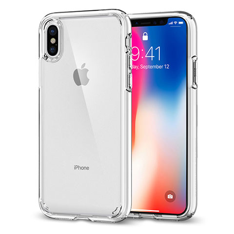 Apple iPhone Xs用360度 フルカバーハイブリットバンパーケース クリア透明 プラスチック 鏡面 アップル クリア