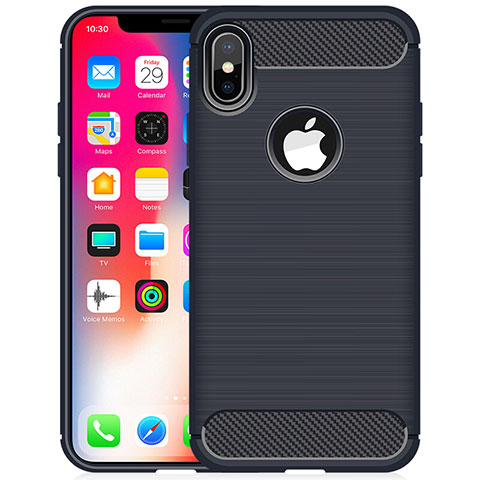 Apple iPhone Xs用シリコンケース ソフトタッチラバー ライン カバー アップル ネイビー