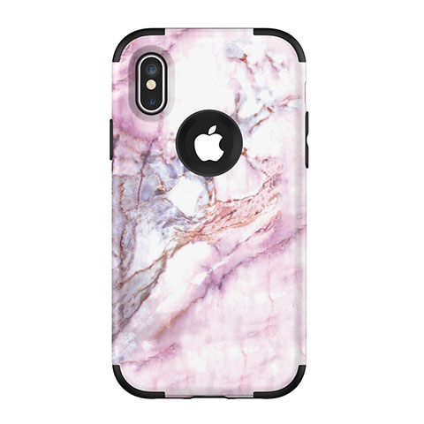 Apple iPhone Xs Max用ハイブリットバンパーケース プラスチック 兼シリコーン カバー 前面と背面 360度 フル U01 アップル ブラック