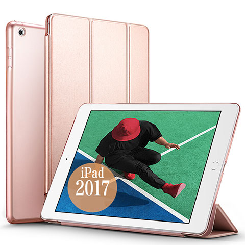 Apple New iPad Pro 9.7 (2017)用手帳型 レザーケース スタンド アップル ローズゴールド