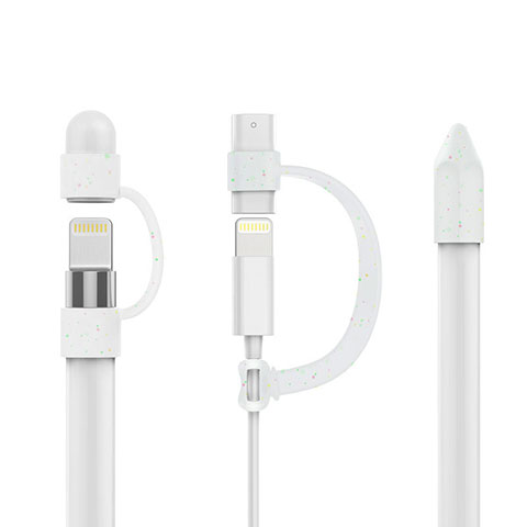 Apple Pencil用ケース カバー ホルダー キャップ スタンド ペン先カバー ライトニングUSBケーブル用 シリコーン製 P01 アップル ホワイト