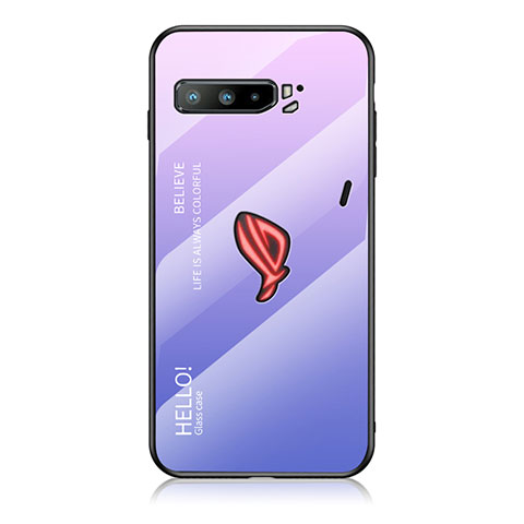 Asus ROG Phone 3用ハイブリットバンパーケース プラスチック 鏡面 虹 グラデーション 勾配色 カバー LS1 Asus ラベンダー