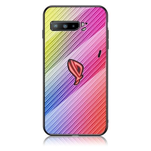 Asus ROG Phone 3 Strix ZS661KS用ハイブリットバンパーケース プラスチック 鏡面 虹 グラデーション 勾配色 カバー LS2 Asus ピンク