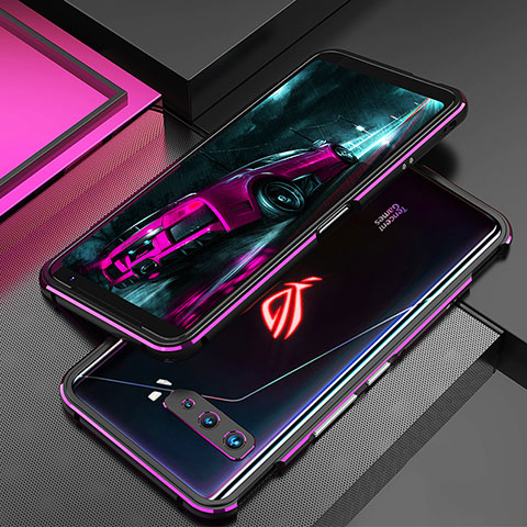 Asus ROG Phone 3 Strix ZS661KS用ケース 高級感 手触り良い アルミメタル 製の金属製 バンパー カバー Asus パープル