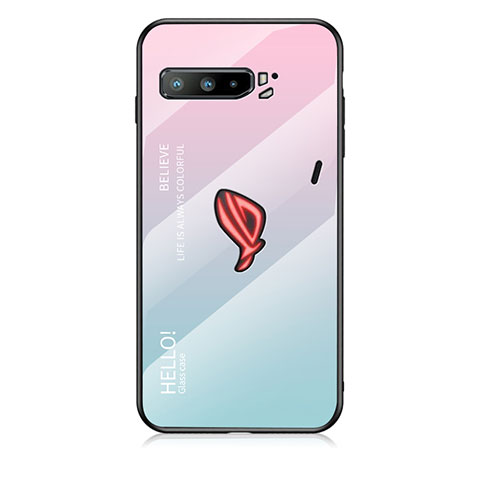 Asus ROG Phone 3 Strix ZS661KS用ハイブリットバンパーケース プラスチック 鏡面 虹 グラデーション 勾配色 カバー LS1 Asus シアン