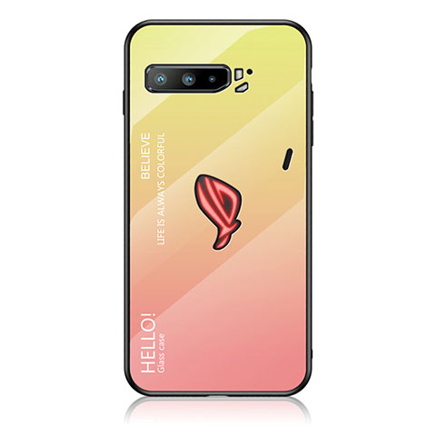 Asus ROG Phone 3 Strix ZS661KS用ハイブリットバンパーケース プラスチック 鏡面 虹 グラデーション 勾配色 カバー LS1 Asus イエロー