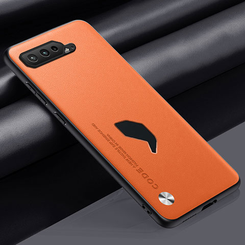 Asus ROG Phone 5s用ケース 高級感 手触り良いレザー柄 S02 Asus オレンジ