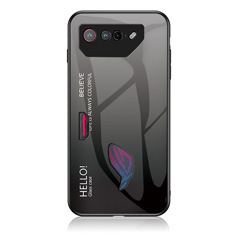 Asus ROG Phone 7用ハイブリットバンパーケース プラスチック 鏡面 虹 グラデーション 勾配色 カバー LS1 Asus ダークグレー