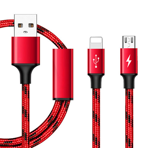 Lightning USBケーブル 充電ケーブル Android Micro USB ML02 レッド