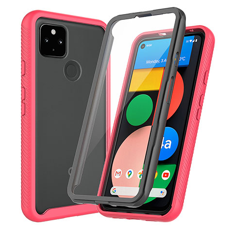 Google Pixel 4a 5G用360度 フルカバー ハイブリットバンパーケース クリア透明 プラスチック カバー ZJ3 グーグル レッド