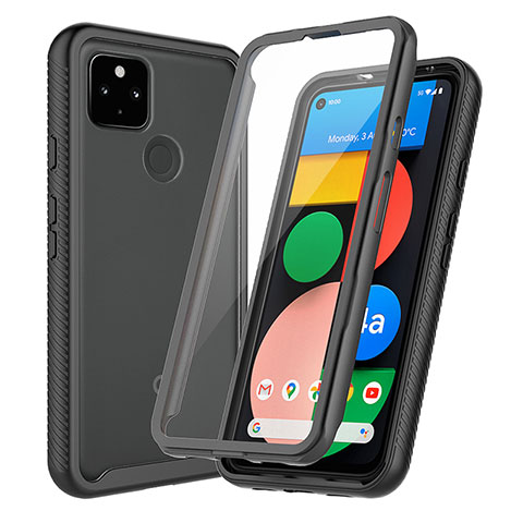 Google Pixel 4a 5G用360度 フルカバー ハイブリットバンパーケース クリア透明 プラスチック カバー ZJ3 グーグル ブラック