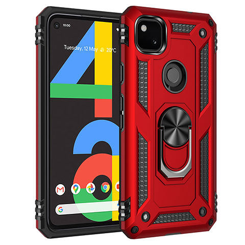 Google Pixel 4a用ハイブリットバンパーケース プラスチック アンド指輪 マグネット式 グーグル レッド