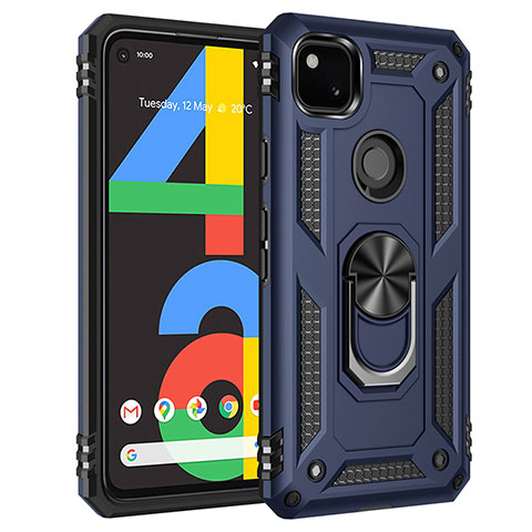 Google Pixel 4a用ハイブリットバンパーケース プラスチック アンド指輪 マグネット式 グーグル ネイビー