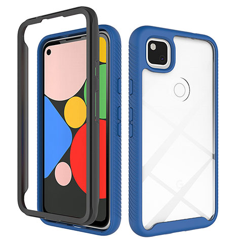 Google Pixel 4a用ハイブリットバンパーケース クリア透明 プラスチック 鏡面 カバー M01 グーグル ネイビー