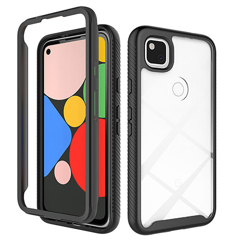 Google Pixel 4a用ハイブリットバンパーケース クリア透明 プラスチック 鏡面 カバー M01 グーグル ブラック