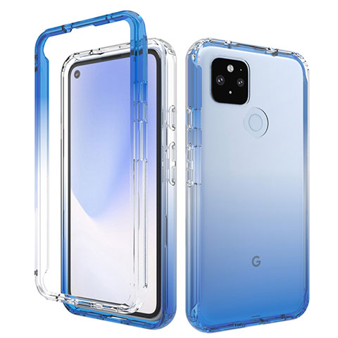 Google Pixel 5 XL 5G用前面と背面 360度 フルカバー 極薄ソフトケース シリコンケース 耐衝撃 全面保護 バンパー 勾配色 透明 グーグル ネイビー