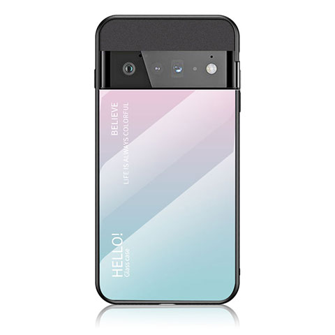 Google Pixel 6 Pro 5G用ハイブリットバンパーケース プラスチック 鏡面 虹 グラデーション 勾配色 カバー LS1 グーグル シアン