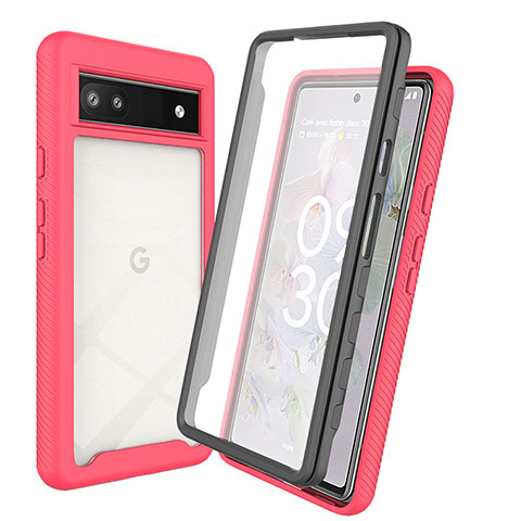 Google Pixel 6a 5G用360度 フルカバー ハイブリットバンパーケース クリア透明 プラスチック カバー ZJ3 グーグル ローズレッド