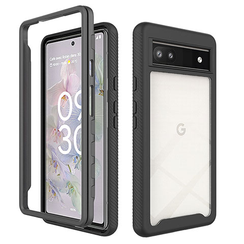 Google Pixel 6a 5G用360度 フルカバー ハイブリットバンパーケース クリア透明 プラスチック カバー ZJ1 グーグル ブラック