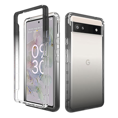 Google Pixel 6a 5G用前面と背面 360度 フルカバー 極薄ソフトケース シリコンケース 耐衝撃 全面保護 バンパー 勾配色 透明 グーグル ダークグレー