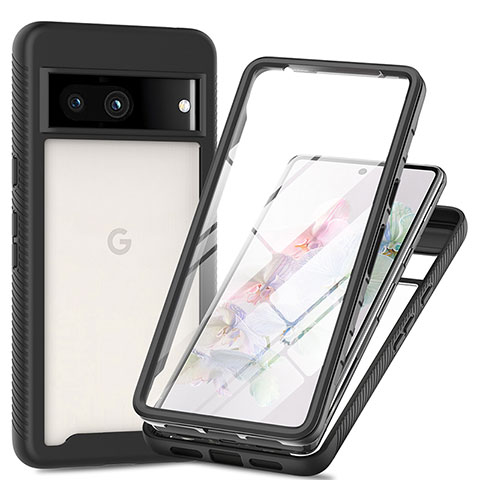 Google Pixel 7a 5G用360度 フルカバー ハイブリットバンパーケース クリア透明 プラスチック カバー ZJ3 グーグル ブラック