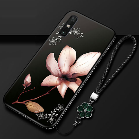 Huawei Enjoy 10e用シリコンケース ソフトタッチラバー 花 カバー S02 ファーウェイ ブラウン