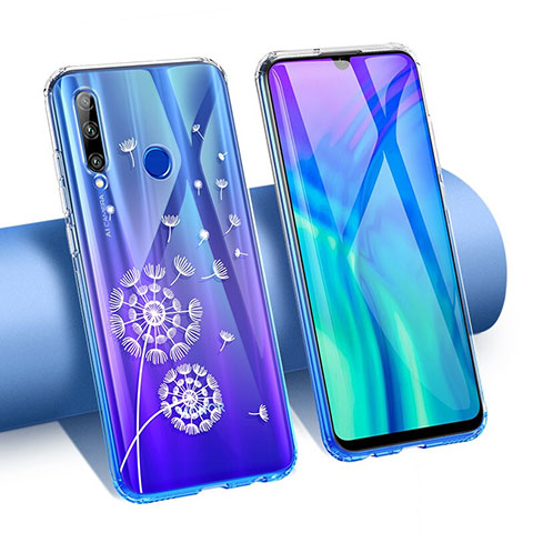 Huawei Honor 20E用極薄ソフトケース シリコンケース 耐衝撃 全面保護 クリア透明 花 T02 ファーウェイ ネイビー