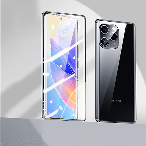 Huawei Honor 60 SE 5G用ケース 高級感 手触り良い アルミメタル 製の金属製 360度 フルカバーバンパー 鏡面 カバー P02 ファーウェイ ブラック