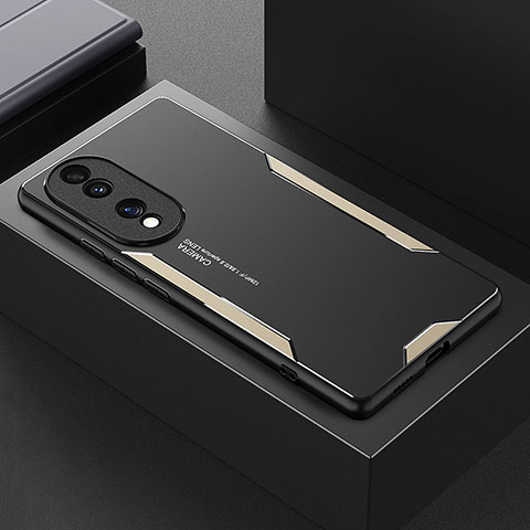 Huawei Honor 70 5G用ケース 高級感 手触り良い アルミメタル 製の金属製 兼シリコン カバー PB1 ファーウェイ ゴールド