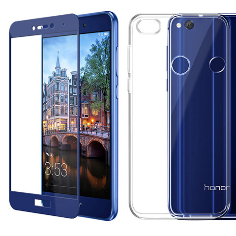 Huawei Honor 8 Lite用極薄ソフトケース シリコンケース 耐衝撃 全面保護 クリア透明 アンド液晶保護フィルム ファーウェイ ネイビー