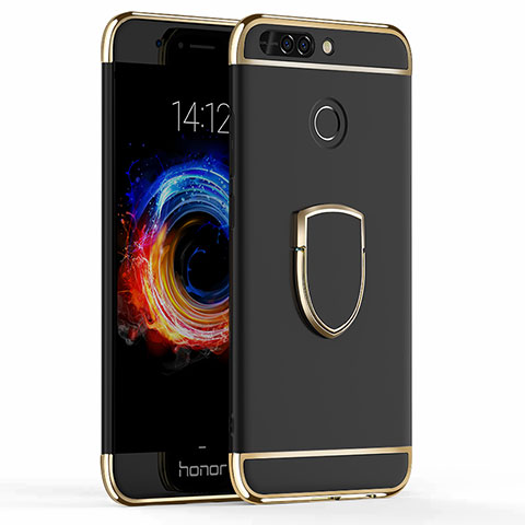 Huawei Honor 8 Pro用ケース 高級感 手触り良い メタル兼プラスチック バンパー アンド指輪 ファーウェイ ブラック