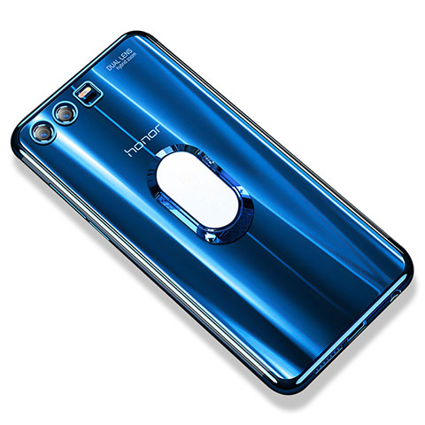 Huawei Honor 9用極薄ソフトケース シリコンケース 耐衝撃 全面保護 クリア透明 アンド指輪 S01 ファーウェイ ネイビー