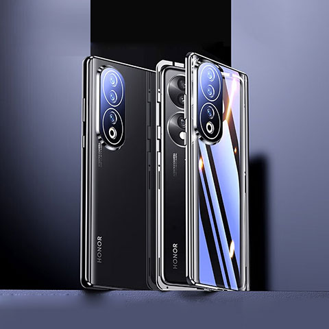 Huawei Honor 90 5G用ケース 高級感 手触り良い アルミメタル 製の金属製 360度 フルカバーバンパー 鏡面 カバー ファーウェイ ブラック