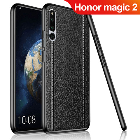 Huawei Honor Magic 2用シリコンケース ソフトタッチラバー レザー柄 ファーウェイ ブラック