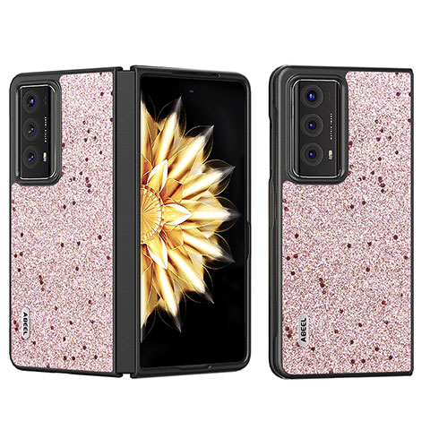 Huawei Honor Magic V2 5G用ハイブリットバンパーケース 高級感 手触り良いレザー柄 兼プラスチック BH6 ファーウェイ ローズゴールド