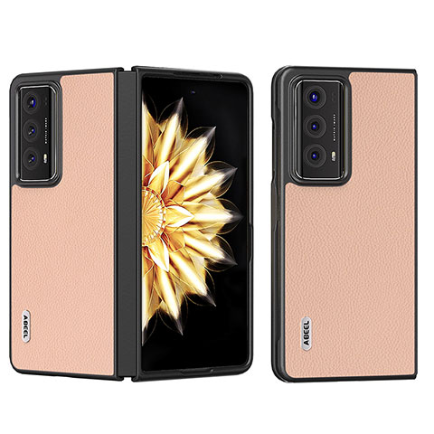 Huawei Honor Magic V2 5G用ハイブリットバンパーケース 高級感 手触り良いレザー柄 兼プラスチック B06H ファーウェイ ローズゴールド