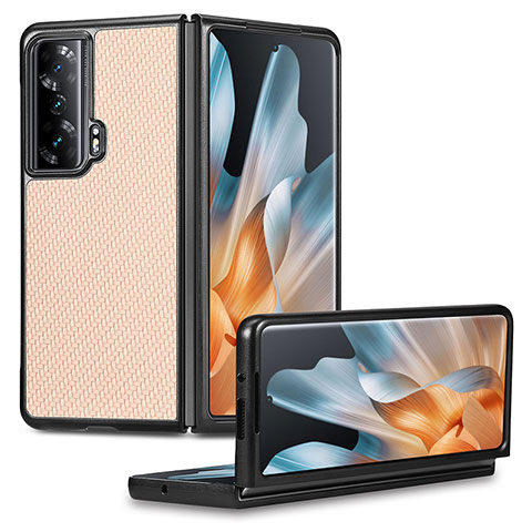 Huawei Honor Magic Vs 5G用ハイブリットバンパーケース 高級感 手触り良いレザー柄 兼プラスチック S01D ファーウェイ ゴールド