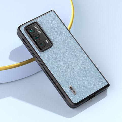 Huawei Honor Magic Vs2 5G用ハイブリットバンパーケース 高級感 手触り良いレザー柄 兼プラスチック BH9 ファーウェイ ライトブルー