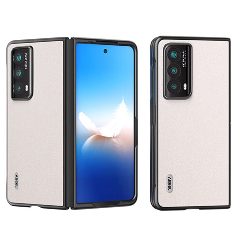 Huawei Honor Magic Vs2 5G用ハイブリットバンパーケース 高級感 手触り良いレザー柄 兼プラスチック B03H ファーウェイ ホワイト