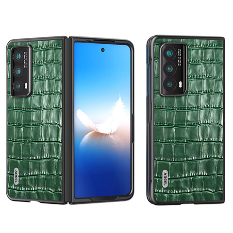 Huawei Honor Magic Vs2 5G用ハイブリットバンパーケース 高級感 手触り良いレザー柄 兼プラスチック B05H ファーウェイ グリーン