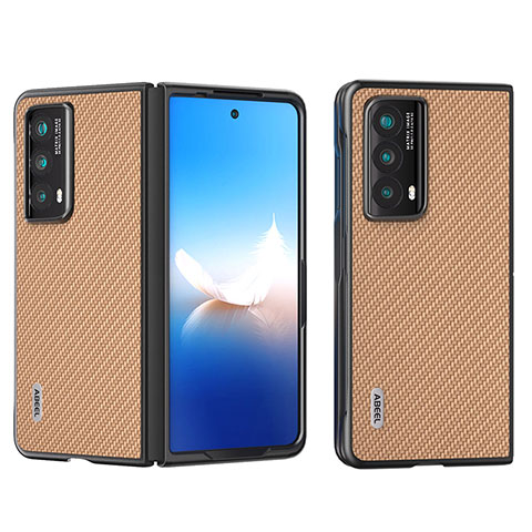 Huawei Honor Magic Vs2 5G用ハイブリットバンパーケース 高級感 手触り良いレザー柄 兼プラスチック B15H ファーウェイ ライト・ブラウン