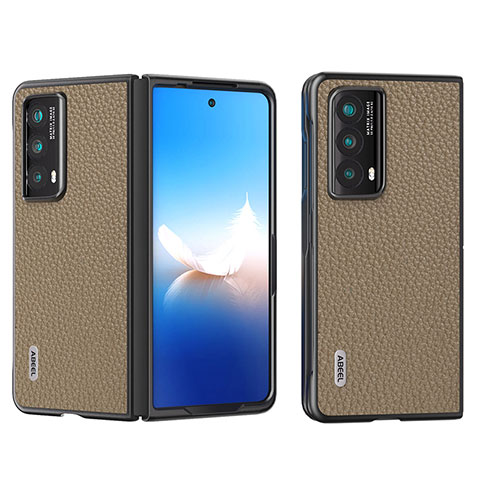 Huawei Honor Magic Vs2 5G用ハイブリットバンパーケース 高級感 手触り良いレザー柄 兼プラスチック B17H ファーウェイ ブラウン