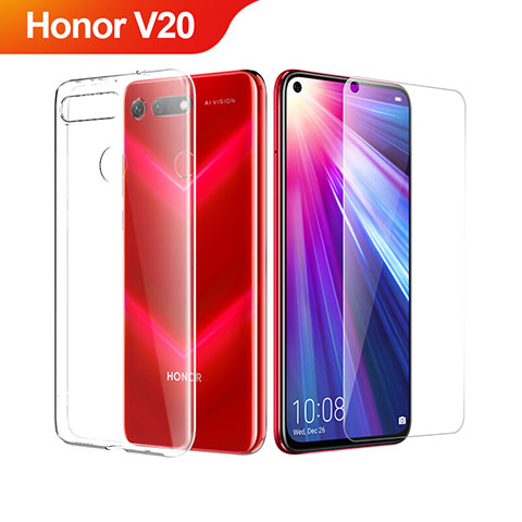 Huawei Honor V20用極薄ソフトケース シリコンケース 耐衝撃 全面保護 クリア透明 アンド液晶保護フィルム ファーウェイ クリア