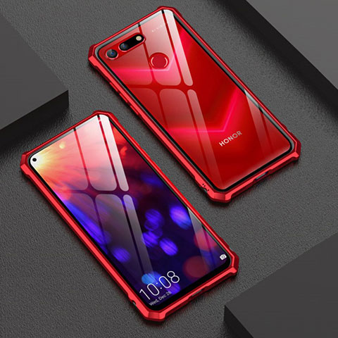 Huawei Honor V20用ケース 高級感 手触り良い アルミメタル 製の金属製 バンパー 鏡面 カバー M01 ファーウェイ レッド