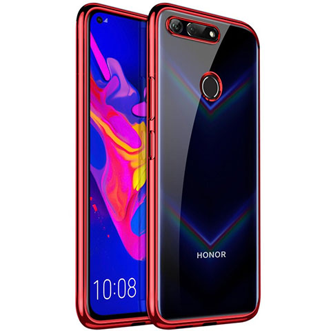 Huawei Honor V20用極薄ソフトケース シリコンケース 耐衝撃 全面保護 クリア透明 S02 ファーウェイ レッド