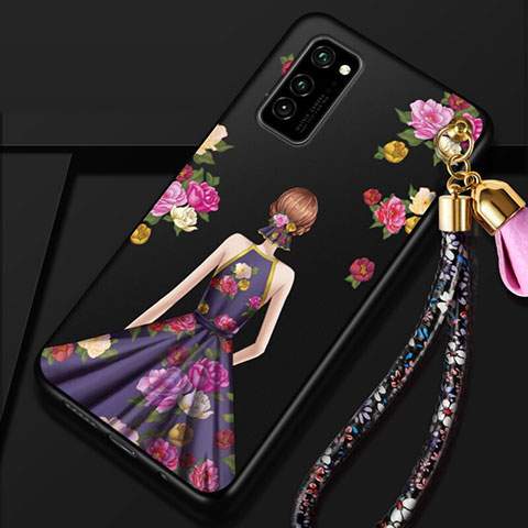 Huawei Honor V30 5G用シリコンケース ソフトタッチラバー バタフライ ドレスガール ドレス少女 カバー ファーウェイ パープル・ブラック