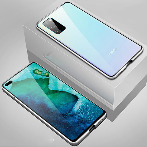 Huawei Honor V30 5G用ケース 高級感 手触り良い アルミメタル 製の金属製 360度 フルカバーバンパー 鏡面 カバー T02 ファーウェイ シルバー