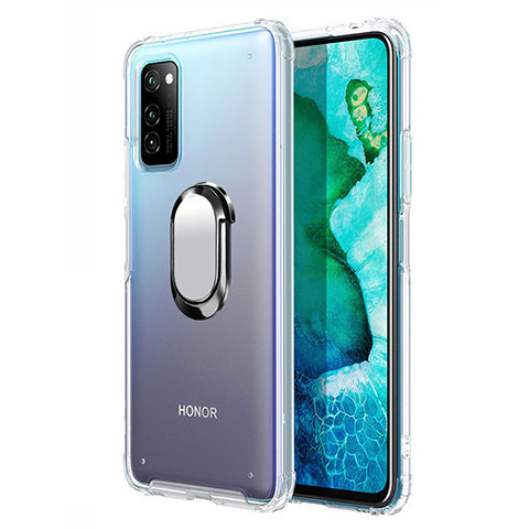 Huawei Honor V30 5G用ハイブリットバンパーケース プラスチック アンド指輪 マグネット式 R04 ファーウェイ シルバー